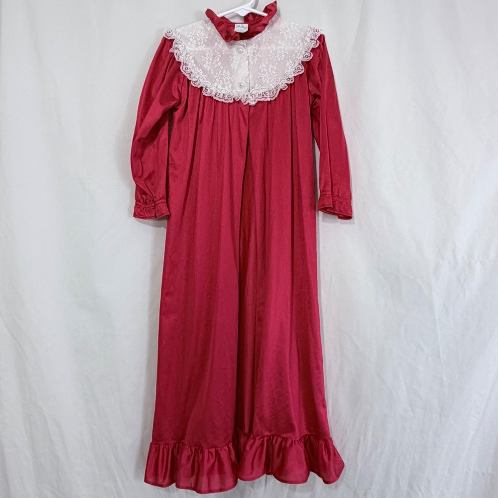Vintage Prairie Girls Dress Red Lace Yoke Ruffle Hem‎ Size 5 Made USA